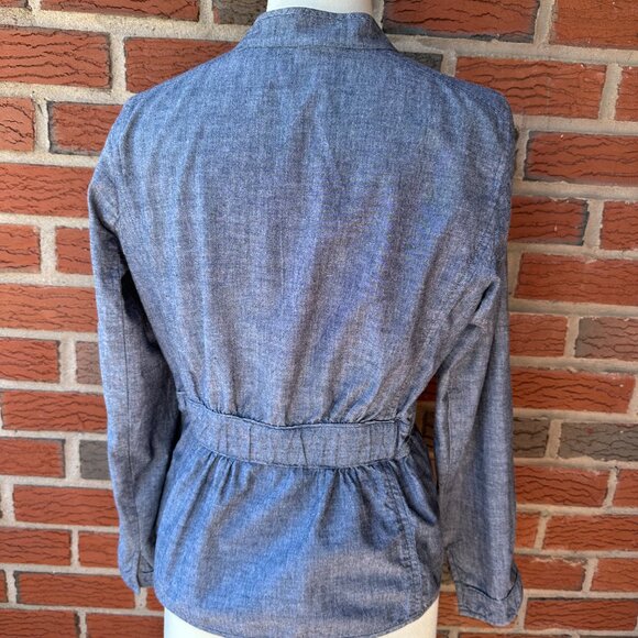 Eileen Fisher Blue Cotton Chambray Fitted Peplum 2-Button Jacket - Sml - Picture 3 of 5
